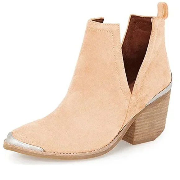 YDN Ankle Booties Low Heel Faux Suede Stacked Boot - Picture 1 of 10